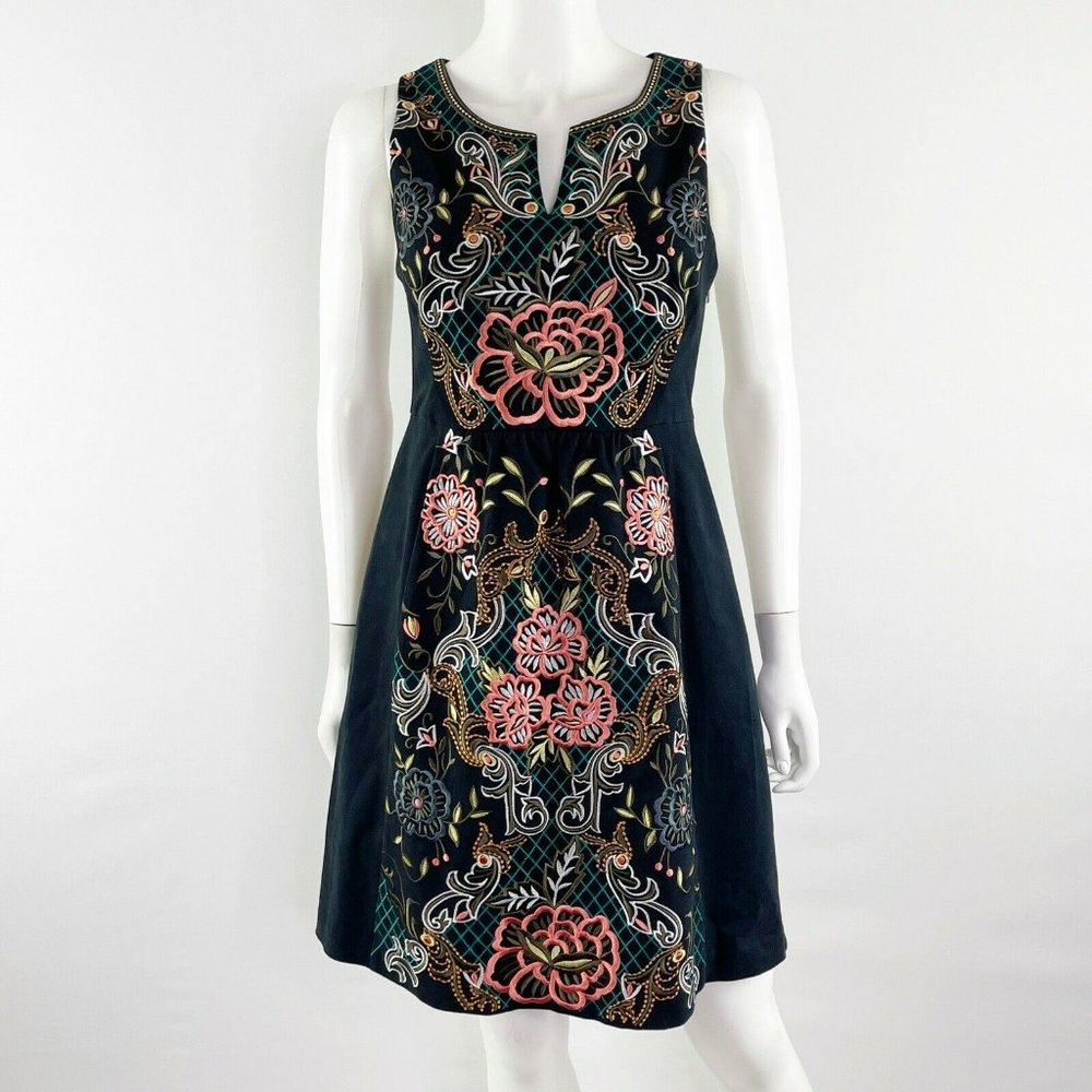 Anthropologie Moulinette Soeurs Black Floral Embroidered PERENNIAL Dress